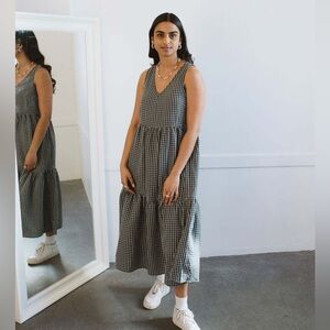 NLT Maxi Tiered Gingham Navy Dress